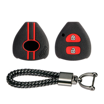 Keycare silicone key cover and keyring fit for : Toyota 2 button remote key (KC-32, Leather Thread Keychain)