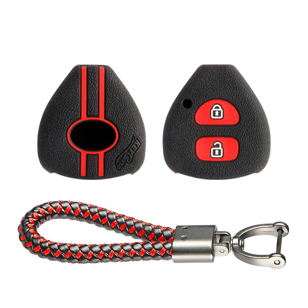 Keycare silicone key cover and keyring fit for : Toyota 2 button remote key (KC-32, Leather Thread Keychain) - Keyzone
