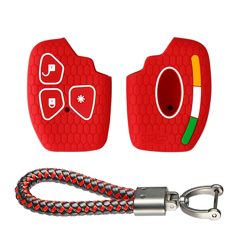 Keycare silicone key cover and keyring fir for : Xylo, Scorpio, Quanto 3 button remote key (KC-34, Leather Thread Keychain)