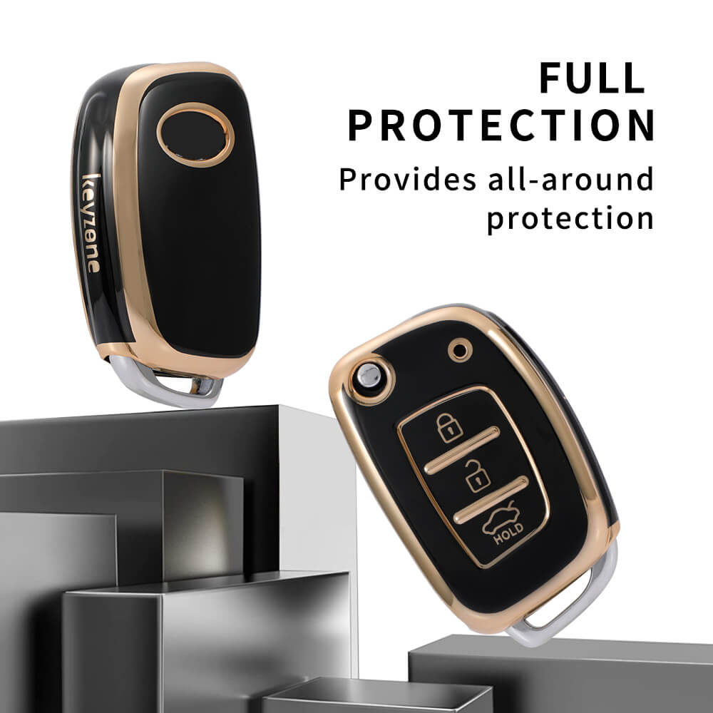 Keyzone Pack of 2 TPU Key Cover For Hyundai : Creta, I20 2020, I20 Elite, I20 Active, Grand I10, Aura, Xcent 19 Onwards, Venue Flip Key (KZTP10-Pack of 2) - Keyzone