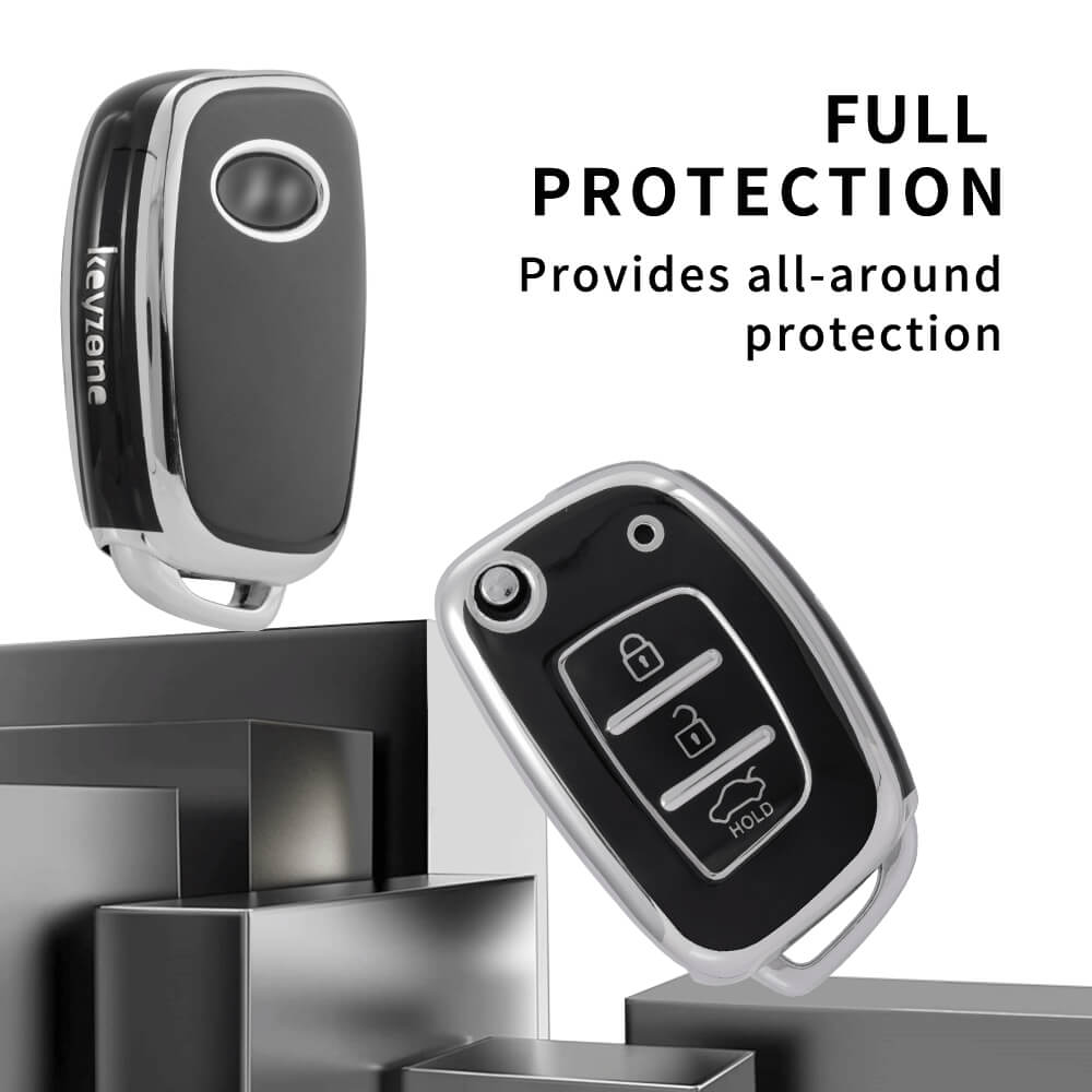 Keyzone Pack of 2 TPU Key Cover For Hyundai : Creta, I20 2020, I20 Elite, I20 Active, Grand I10, Aura, Xcent 19 Onwards, Venue Flip Key (KZTP10-Pack of 2) - Keyzone