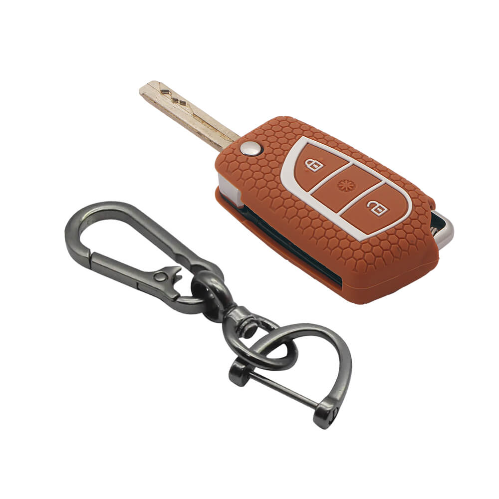 Keycare silicone key cover and keyring fit for : Innova Crysta, Corolla Altis 3 button flip key (KC-42, Zinc Alloy) - Keyzone