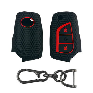 Keycare silicone key cover and keyring fit for : Innova Crysta, Corolla Altis 3 button flip key (KC-42, Zinc Alloy)