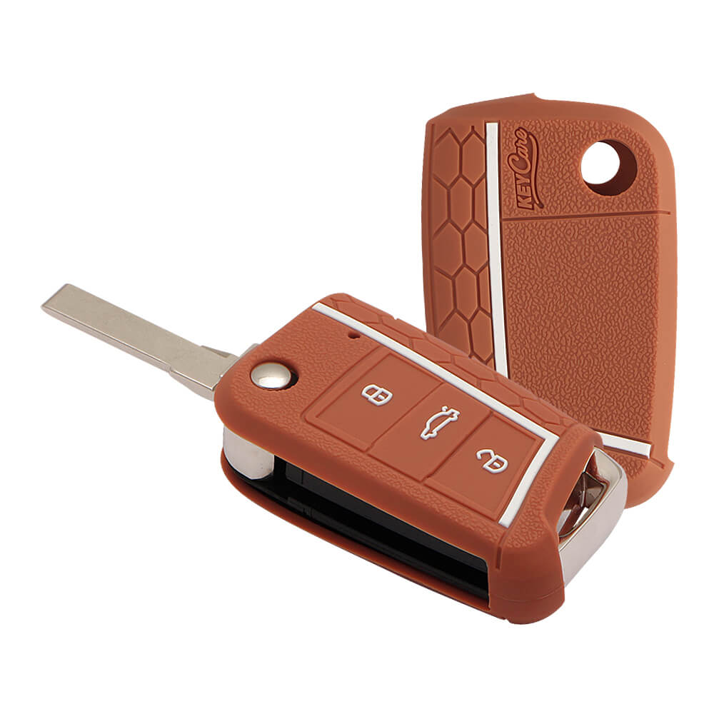 Keycare silicone key cover fit for : Virtus, Tiguan, T-ROC, Taigun, New Jetta 3 button flip key (KC-44) - Keyzone