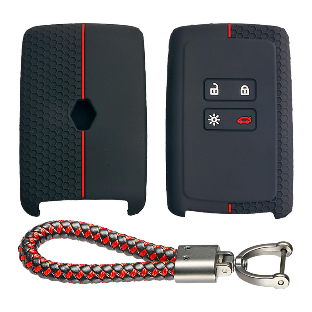 Keycare silicone key cover and keyring fit for : Triber, Kiger smart card (KC-46, Leather Thread Keychain) - Keyzone