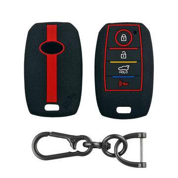 Keycare silicone key cover and keyring fit for : Kia Seltos 4 button smart key (KC-49, Zinc Alloy)