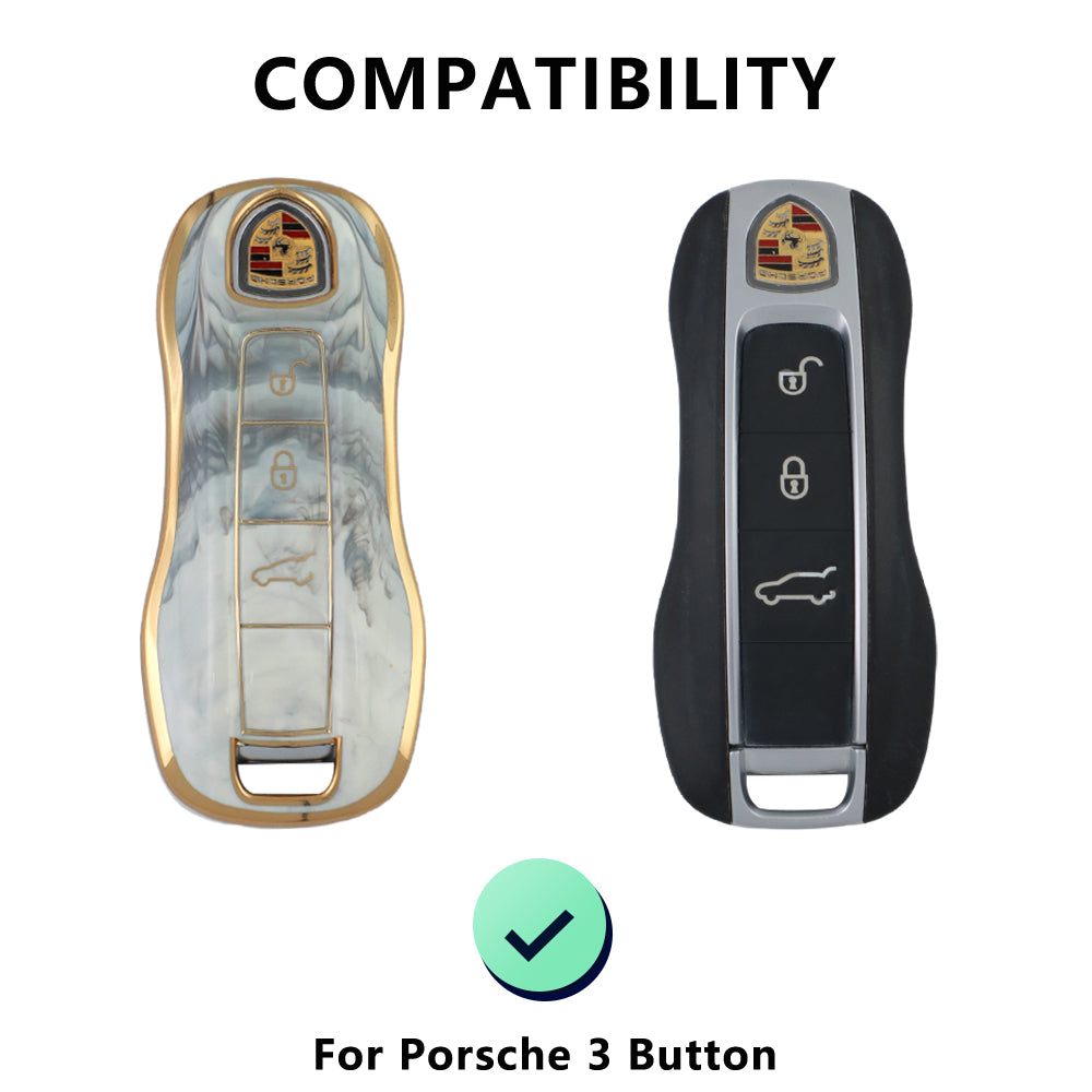Keyzone TPU car key cover & keychain fit for Porsche 911, Cayenne, Panamera, Taycan 3 button smart key (TP_PorscheSmartNew, TPKeychain) - Keyzone