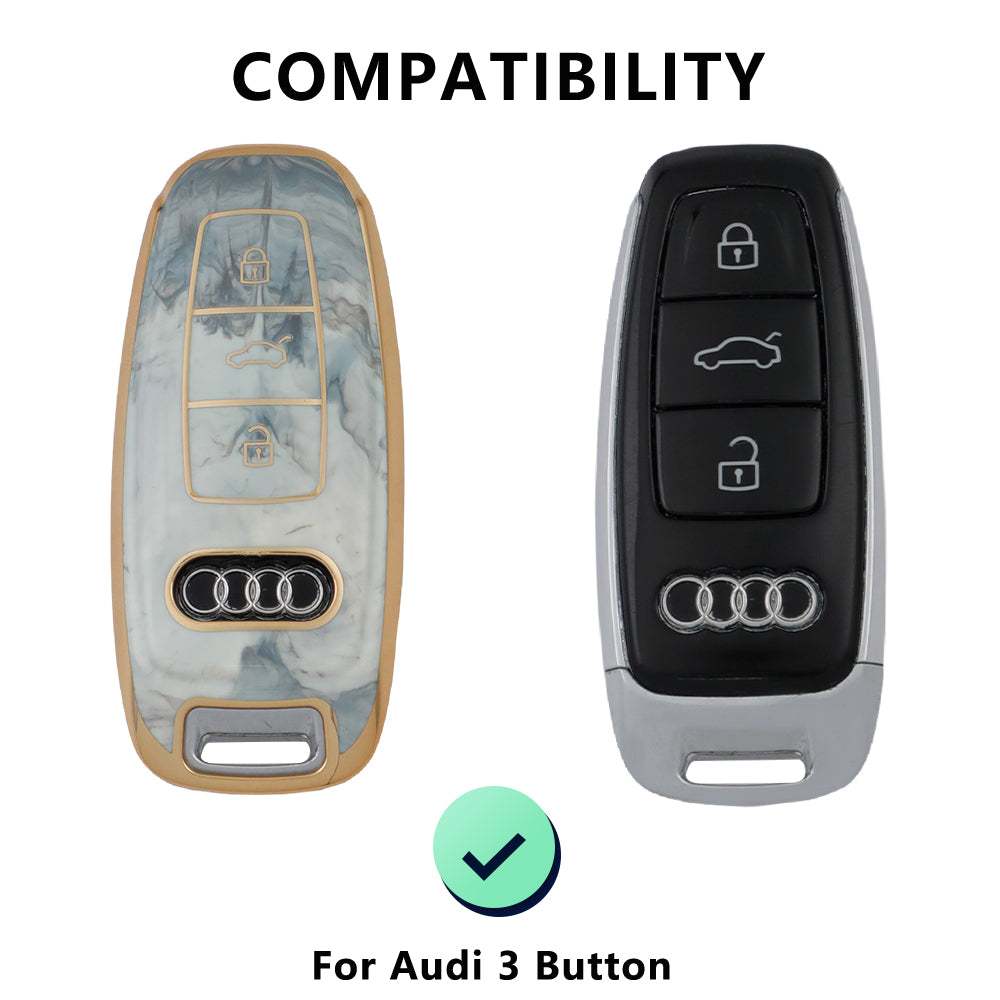 Keyzone TPU key cover & keychain fit for Audi 2018-2022 A6 A7 A8 E-Tron Q8 SQ8, 2020 2021 2022 A3 Q7 S3 S6 SQ7 RS6 S7 RS7 smart key (TP_AudiSleekSmart, TPKeychain) - Keyzone