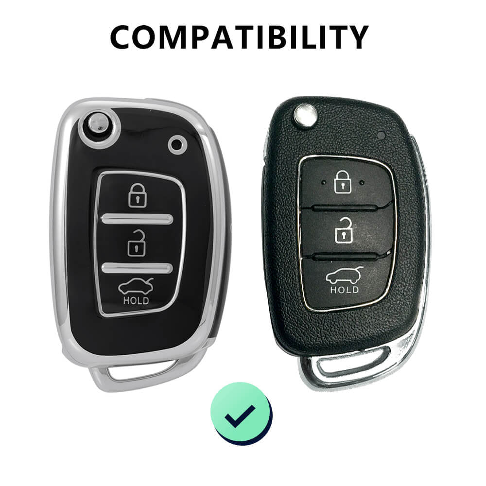 Keyzone Pack of 2 TPU Key Cover For Hyundai : Creta, I20 2020, I20 Elite, I20 Active, Grand I10, Aura, Xcent 19 Onwards, Venue Flip Key (KZTP10-Pack of 2) - Keyzone