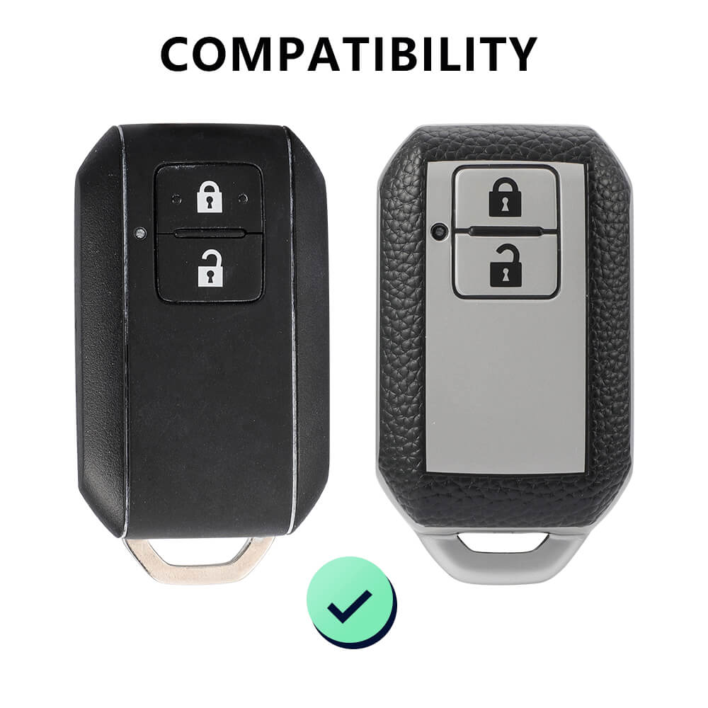 Keyzone Leather TPU Key Cover compatible for Glanza, Urban Cruiser Hyryder, Rumion 2 button smart key (LTPU05) - Keyzone