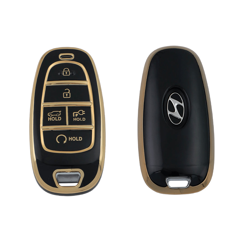 Keyzone TPU Car Key Cover Compatible for: Ioniq 5 smart key (KZTP_Ioniq5_LightGoldBlack)