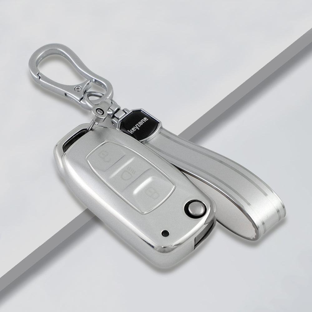 Keyzone® silver dust TPU Key Cover & keychain for Curvv, Nexon, Harrie