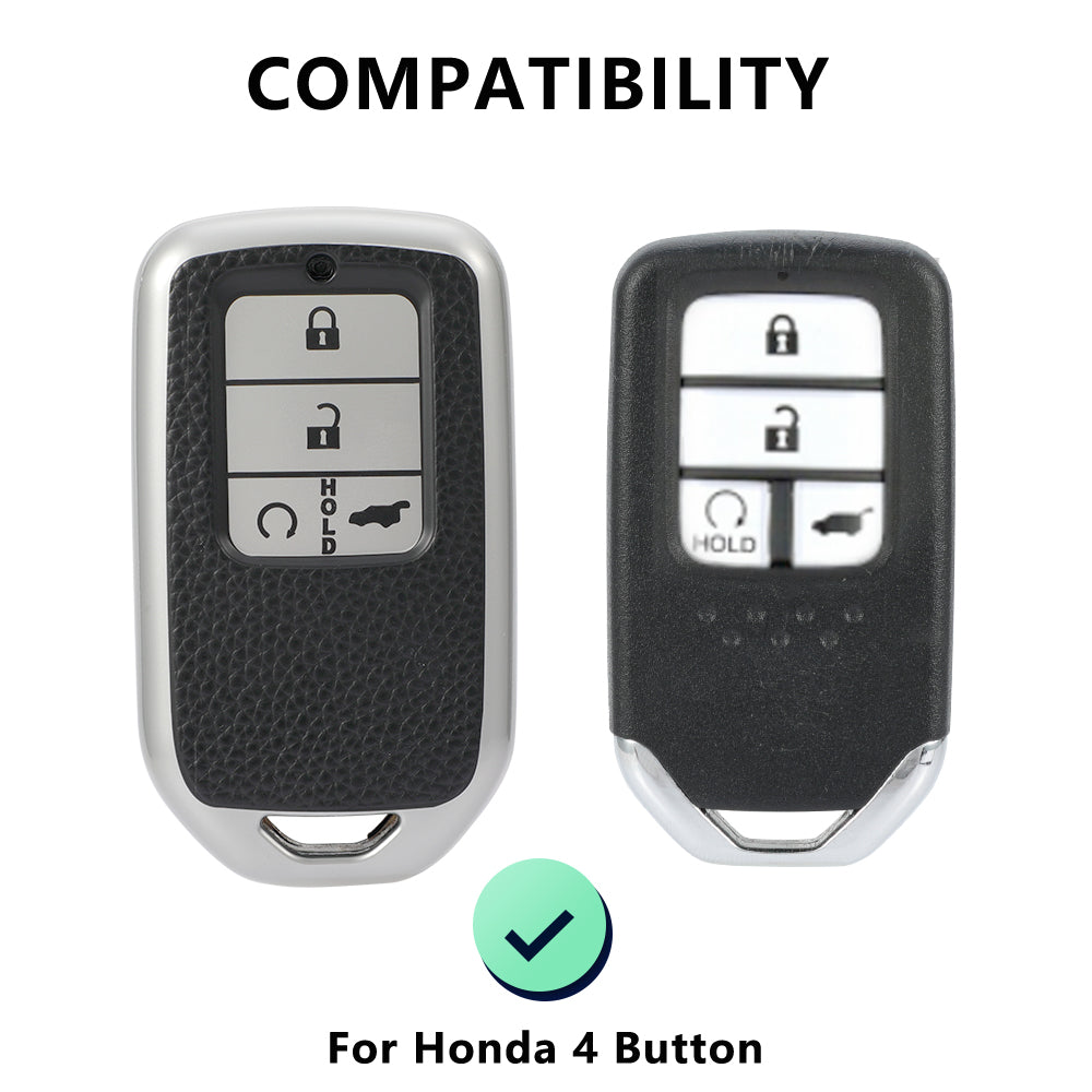 Keyzone leather TPU key cover & keychain for City, Civic, WR-V 5 button smart key (LTPU24_5b, LTPUKeychain) - Keyzone