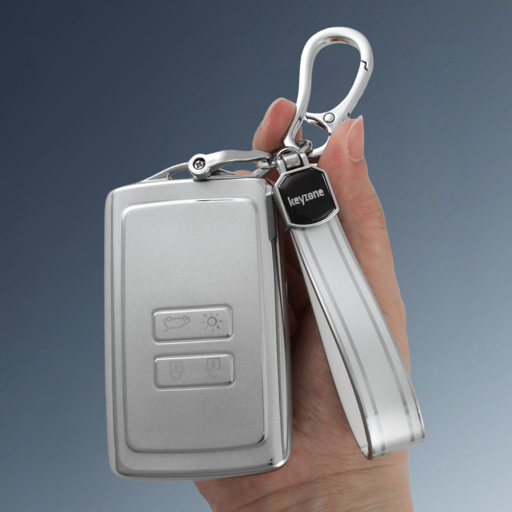 Keyzone silver dust TPU key cover & keychain for Duster, Kiger, Triber