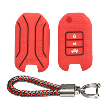 Keycare silicone key cover and keyring fit for : City, Wr-v flip key (KC-50, Leather Thread Keychain)
