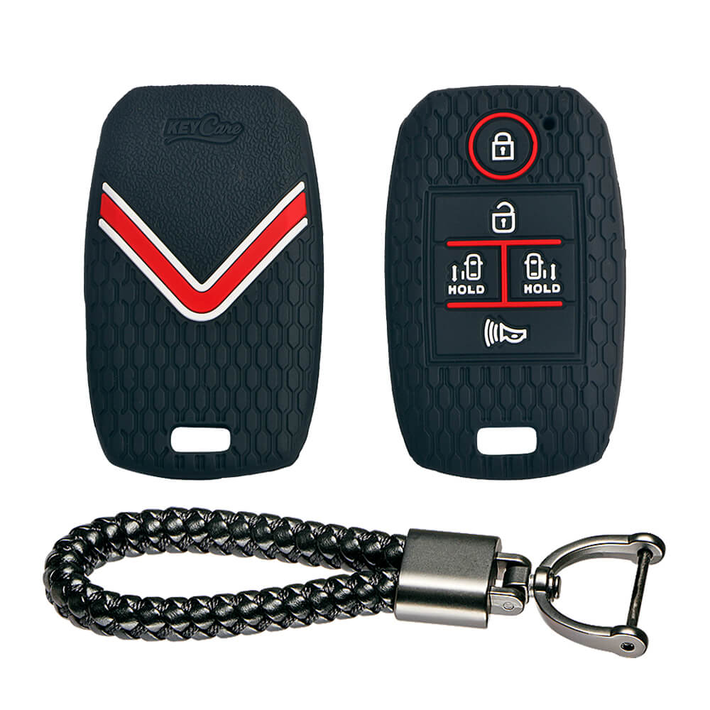 Keycare silicone key cover and keyring fit for : Carnival 5 button smart key (KC-51, Leather Thread Keychain) - Keyzone