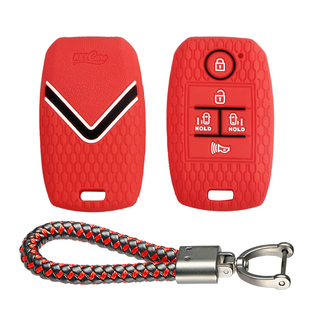 Keycare silicone key cover and keyring fit for : Carnival 5 button smart key (KC-51, Leather Thread Keychain) - Keyzone