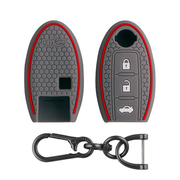 Keycare silicone key cover and keyring fit for : Micra, Magnite, Micra Active, Sunny, Teana 3 button smart key (KC-53, Zinc Alloy)