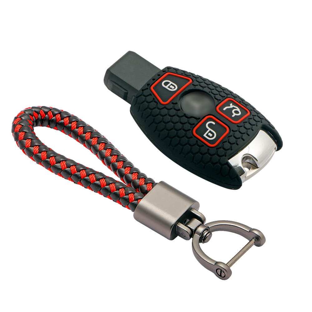 Keycare silicone key cover and keyring fit for : Mercedes Benz 3 button smart key (KC-54, Leather Thread Keychain) - Keyzone