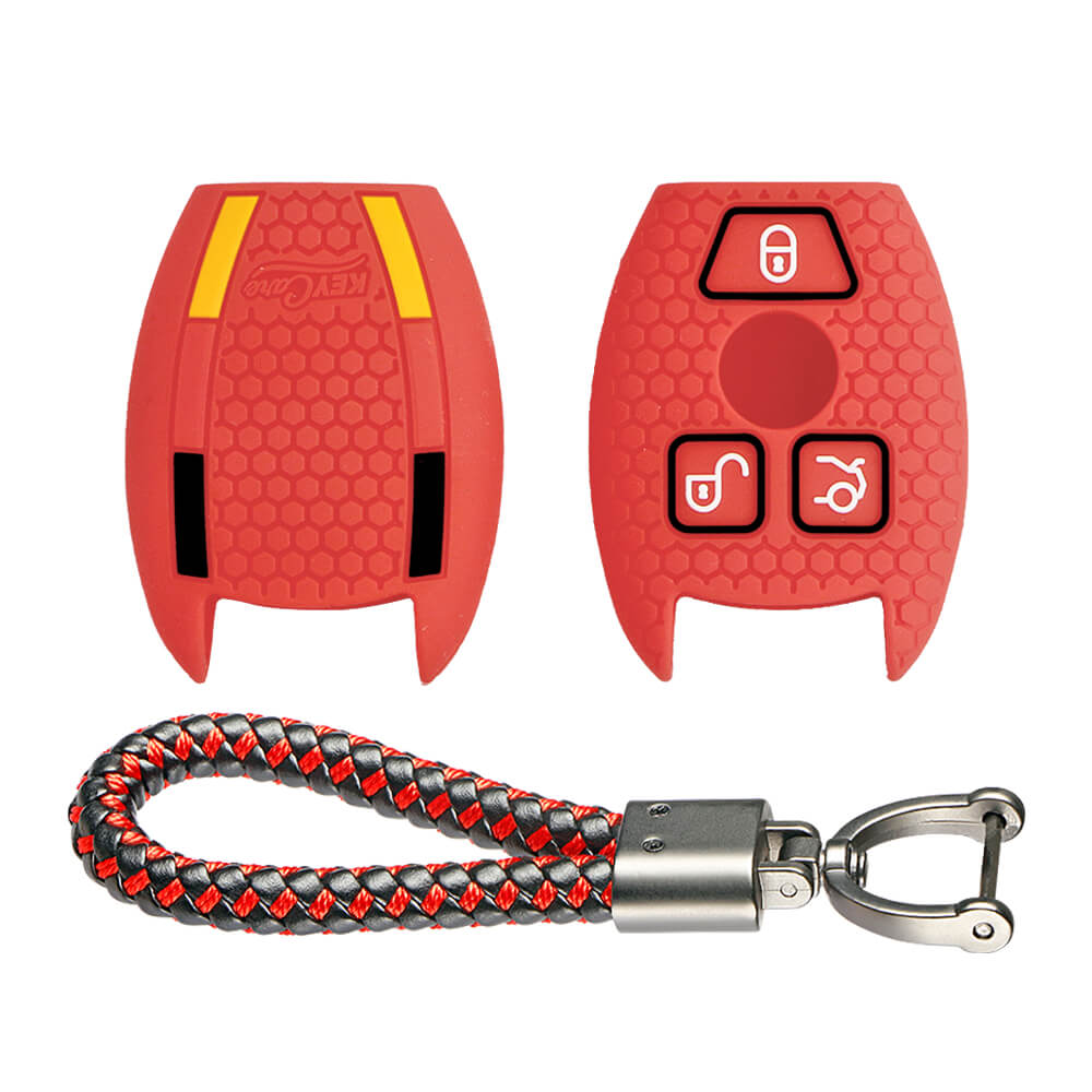 Keycare silicone key cover and keyring fit for : Mercedes Benz 3 button smart key (KC-54, Leather Thread Keychain) - Keyzone