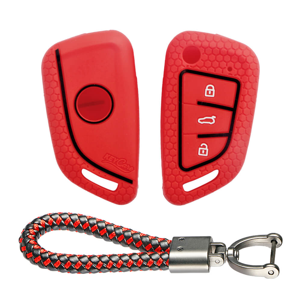 Keycare silicone key cover and keyring fit for : Keydiy B29 Universal remote flip key (KC-55, Leather Thread Keychain) - Keyzone