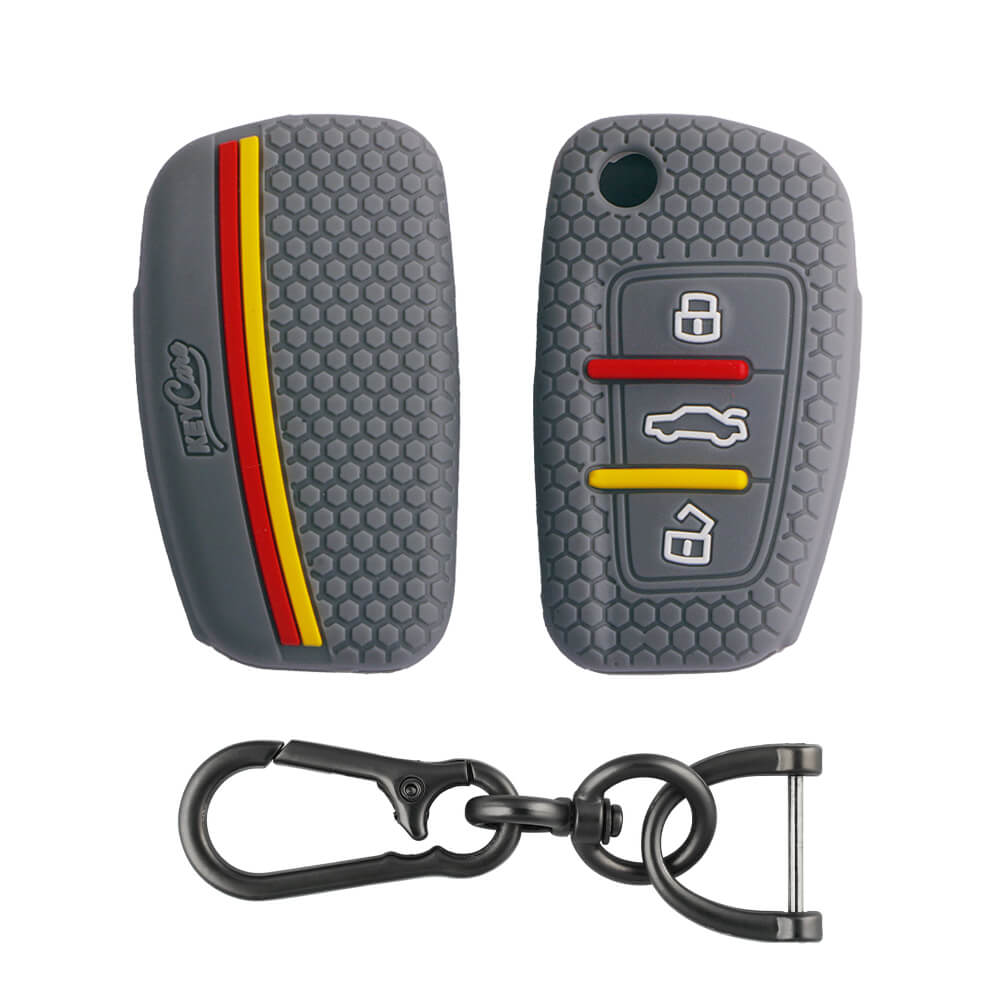 Keycare silicone key cover and keyring fit for : Audi 3 button flip key (KC-57, Zinc Alloy) - Keyzone