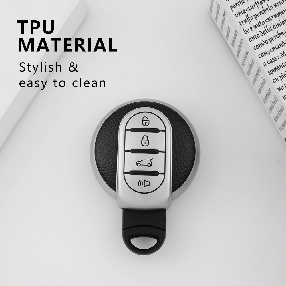 Keyzone leather TPU key cover & keychain compatible for Mini Cooper Clubman Countryman smart key (LTPU, LTPU Keychain) - Keyzone