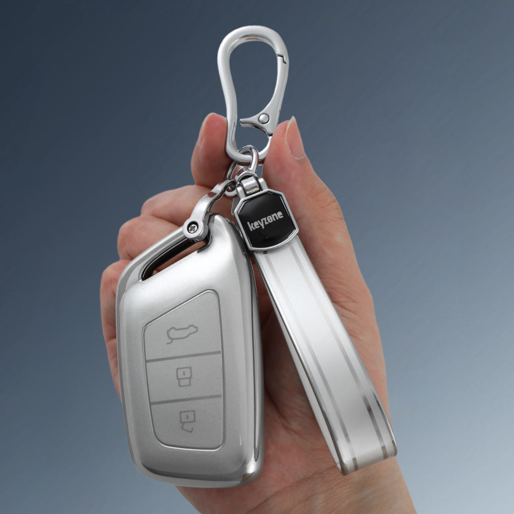Ev Key Rings Keyzone silver dust TPU key cover & keychain for MG Hector, Windsor EV