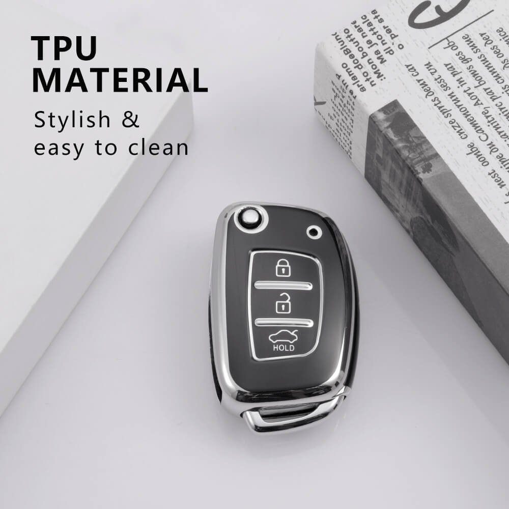 Keyzone Pack of 2 TPU Key Cover For Hyundai : Creta, I20 2020, I20 Elite, I20 Active, Grand I10, Aura, Xcent 19 Onwards, Venue Flip Key (KZTP10-Pack of 2) - Keyzone