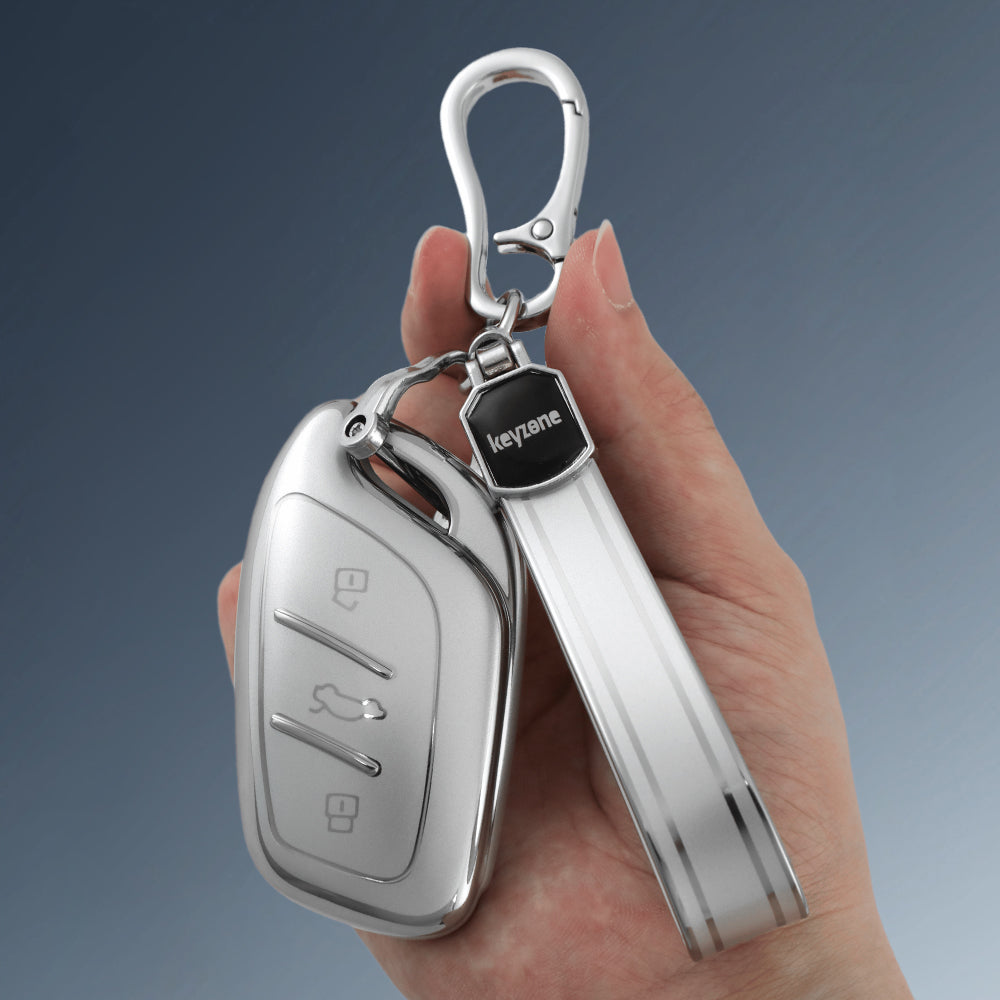 Ev Key Rings Keyzone silver dust TPU key cover & keychain for MG Astor, ZS EV smart