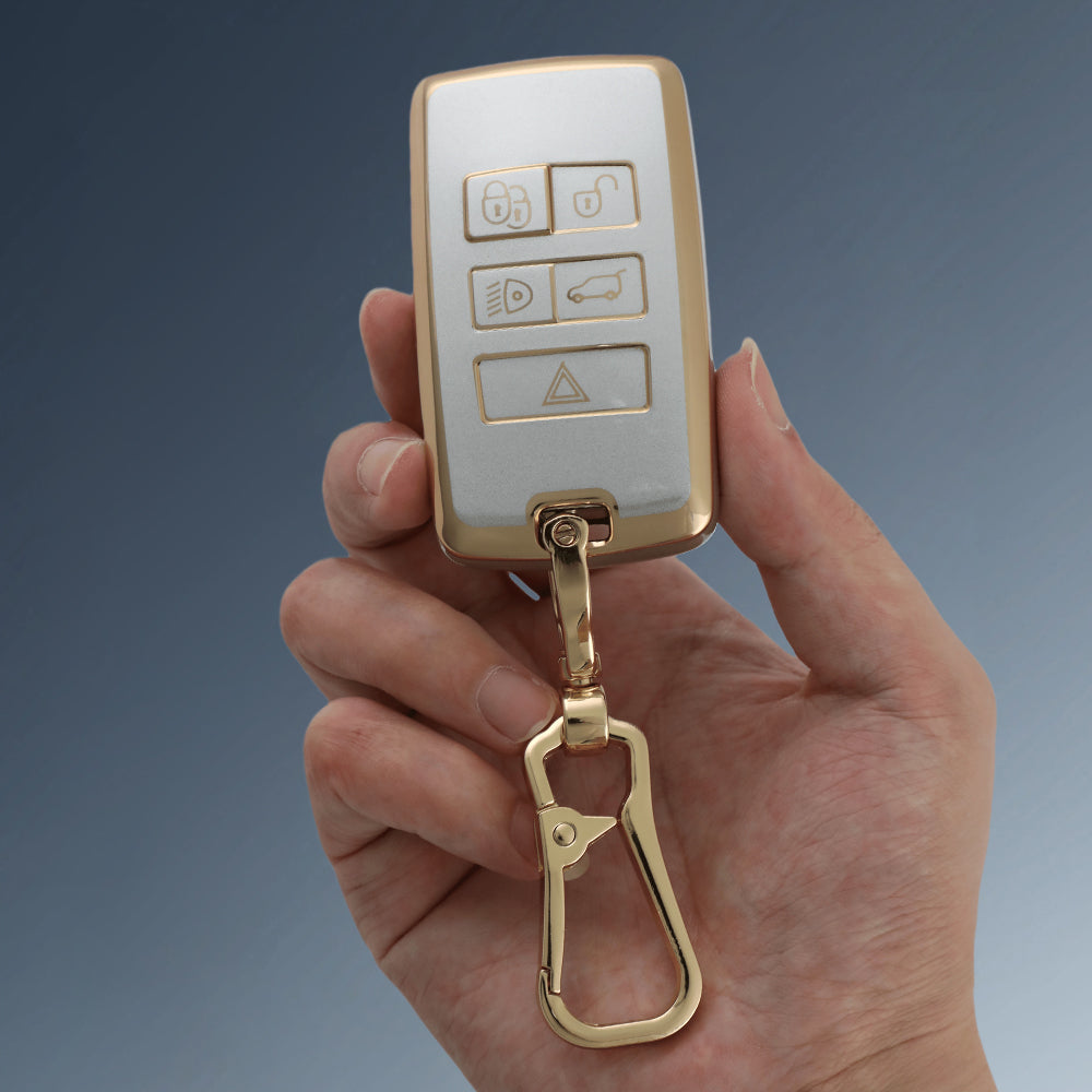 Keyzone DTPU key cover & keychain for Range Rover : Sport, Evoque, Velar, Discovery, Defender (2018, 2019, 2020, 2021) 5 Button Smart Key (DTP73, DAlloy)