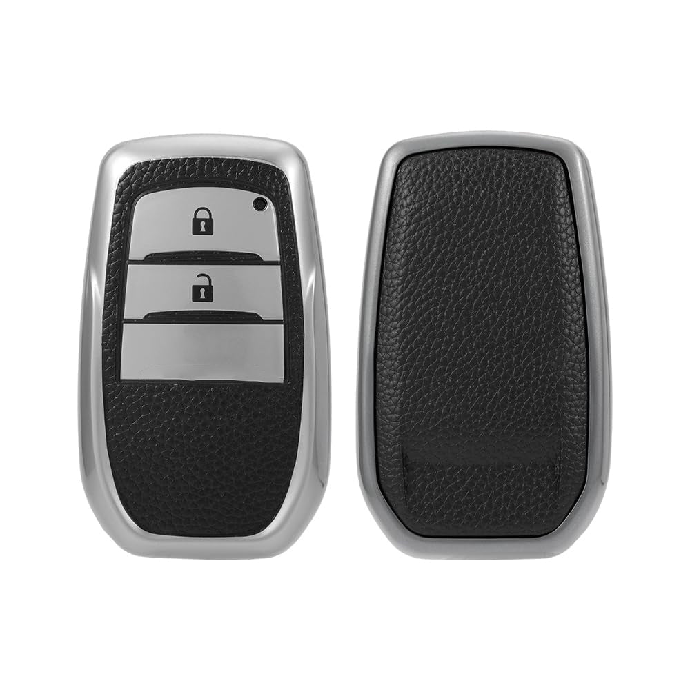 Keyzone leather TPU key cover for Innova Crysta, Innova HyCross, Hilux smart key (LTPU18_2b)