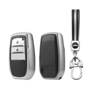 Keyzone leather TPU key cover & keychain for Innova Crysta, HyCross, Hilux, Land Cruiser, Fortuner, Legender, Invicto smart key (LTPU18, LTPUKeychain)