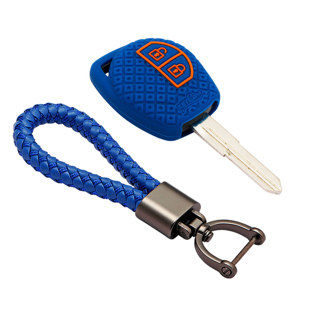 Keycare silicone key cover & keychain for: Fronx, Jimny, Swift, Dzire, XL6, Ignis, Grand Vitara, Brezza, WagonR, Vitara Brezza, Celerio, Ertiga, Ciaz, Scross, Baleno, Alto, SPresso, Alto K10, SX4, Ritz 2b remote key (KC-63, Leather Thread Keychain) - Keyzone