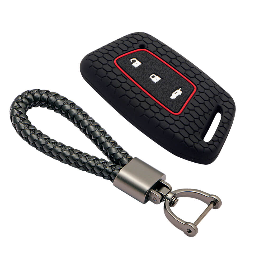 Keycare silicone key cover and keyring fit for : Mg Hector New smart key (KC-64, Leather Thread Keyring) - Keyzone