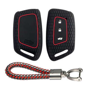 Keycare silicone key cover and keyring fit for : Mg Hector New smart key (KC-64, Leather Thread Keyring) - Keyzone