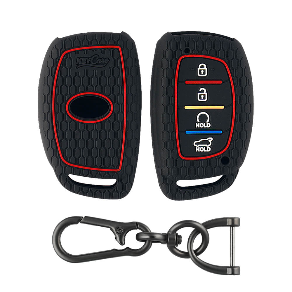 Keycare silicone key cover and keyring fit for : Alcazar and Creta 2021 4 button smart key (KC-67, Zinc Alloy) - Keyzone