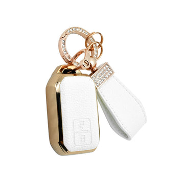 Keyzone litchi leather textured TPU key cover & keychain for Victoris, Baleno, Jimny, Swift, Ertiga, Grand Vitara, XL6, Brezza, Fronx, Dzire, Glanza, Urban Cruiser Hyryder 2 button smart key (BLTP05)