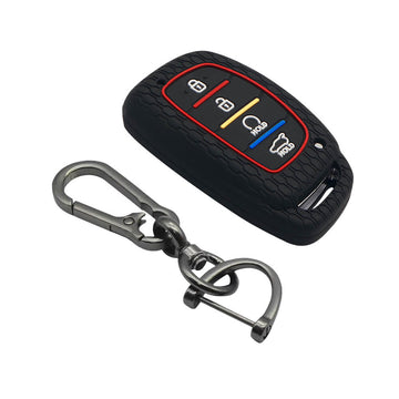 Keycare silicone key cover and keyring fit for : Alcazar and Creta 2021 4 button smart key (KC-67, Zinc Alloy)