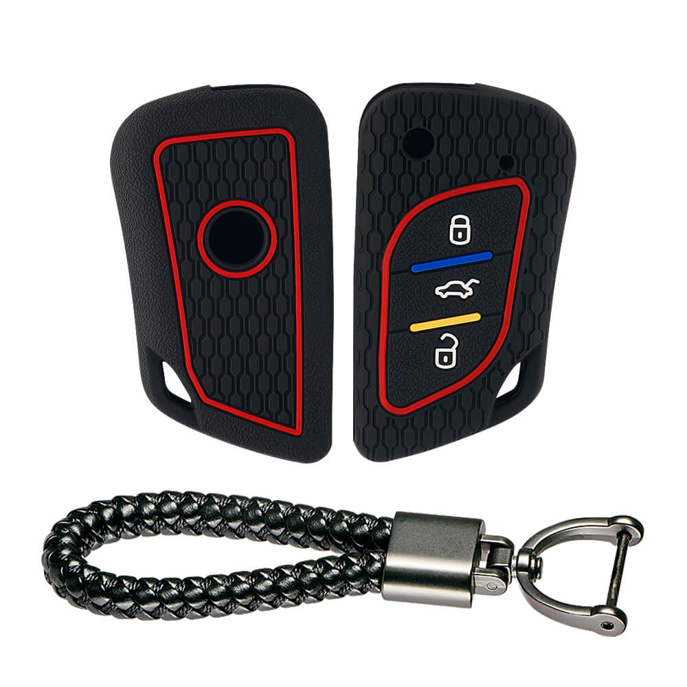 Keycare silicone key cover and keyring fit for : KD/Xhorse LX-B30 universal remote flip key (KC-69, Leather Thread Keychain) - Keyzone
