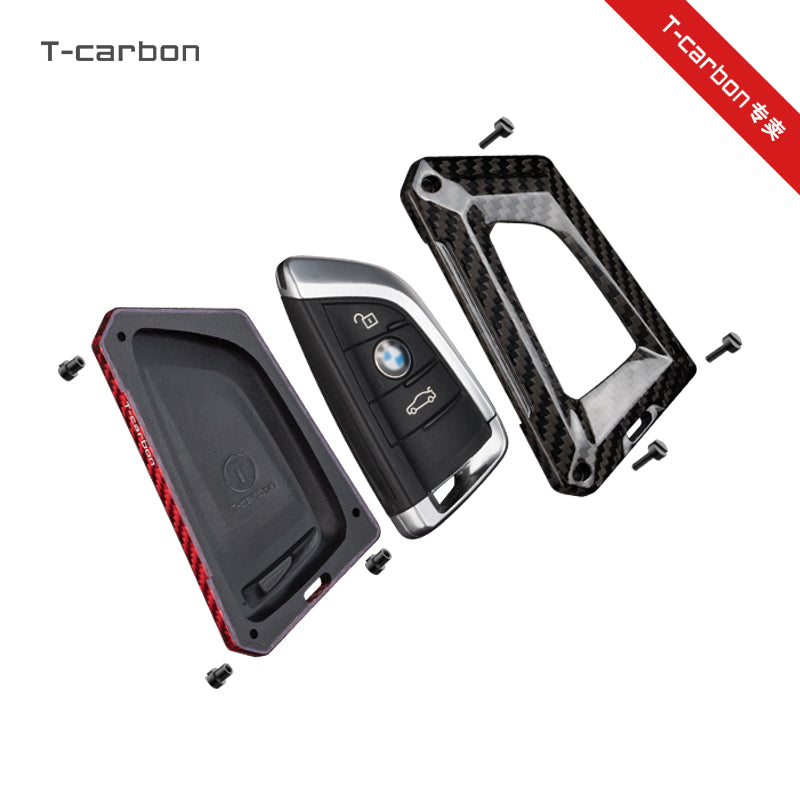T-carbon genuine carbon fibre key cover and keychain Compatible for : X1, X3, X6, X5, 5 Series, 6 Series, 7 Series 4 button smart key - Keyzone