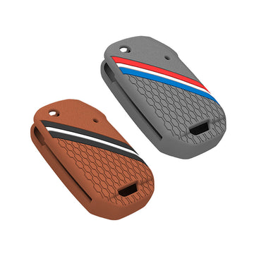 Keyzone striped silicone key cover for Kia Carens Clavis, Seltos, Sonet, Carens 3 button flip key (KZS-26)