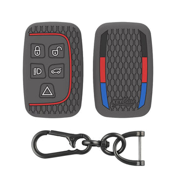 Keycare silicone key cover and keychain fit for: Jaguar XF XJ XE F-PACE F-Type Range Rover Evoque Velar Discovery LR4 Land Rover Sport 5 button smart key (KC72, Zinc Alloy) - Keyzone