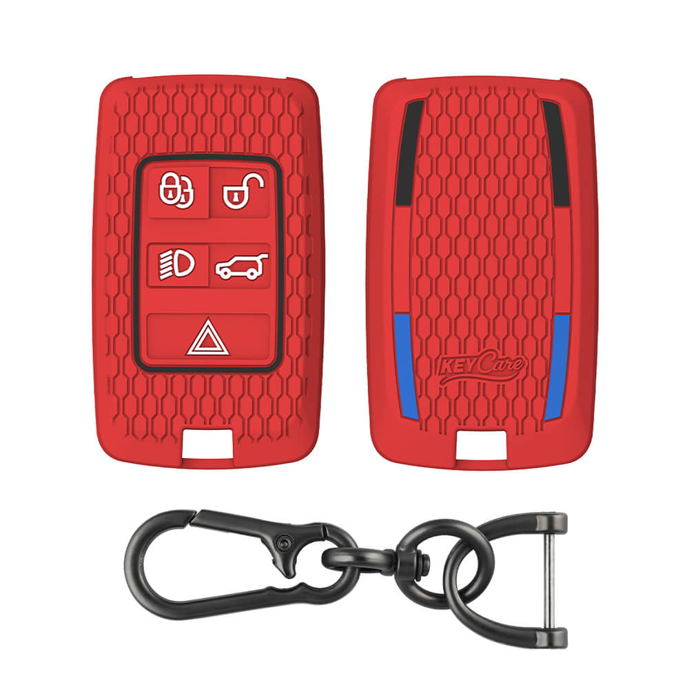 Keycare silicone key cover and keychain fit for Range Rover: Sport, Evoque, Velar, Discovery, Defender (2018, 2019, 2020, 2021) 5 Button Smart Key (KC73, Zinc Alloy) - Keyzone