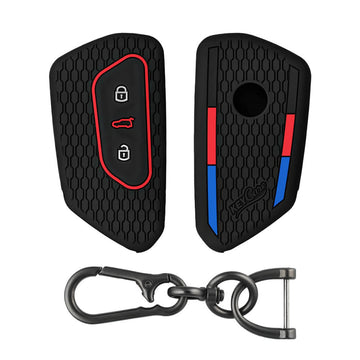 Keycare silicone key cover and keychain fit for: Skoda / Volkswagen 3b new smart key (KC74, Zinc Alloy)