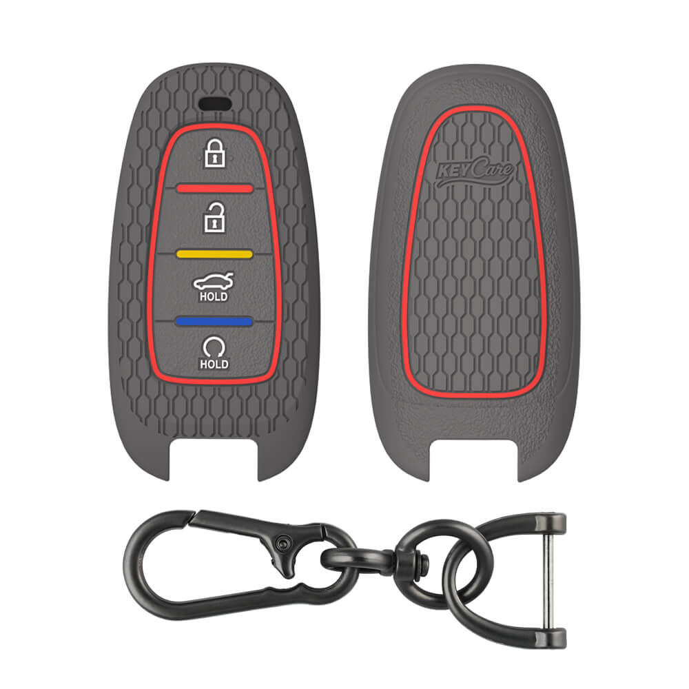 Keycare silicone key cover and keychain fit for : Tucson 4 button smart key (KC75, Zinc Alloy)