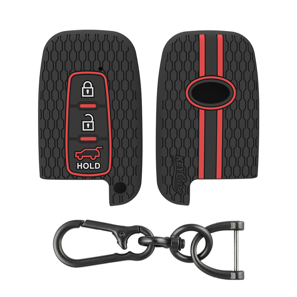 Keycare silicone key cover and keychain fit for: i20, Verna, Elantra old 3 button smart key (KC76, Zinc Alloy) - Keyzone