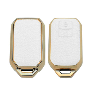 Keyzone litchi leather textured TPU key cover & keychain for Victoris, Baleno, Jimny, Swift, Ertiga, Grand Vitara, XL6, Brezza, Fronx, Dzire, Glanza, Urban Cruiser Hyryder 2 button smart key (BLTP05)