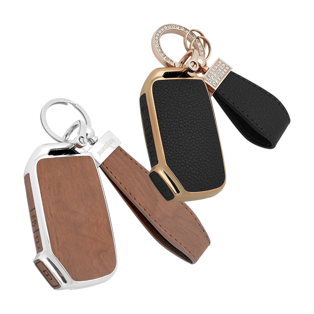 Keyzone Combo Pack – Woodgrain & Litchi Leather TPU Key Covers & Keych