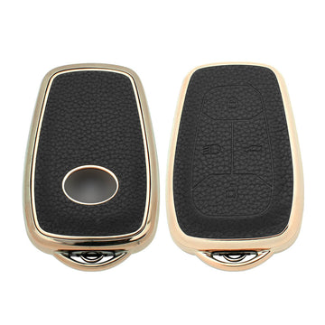 Keyzone litchi leather textured TPU key cover & keychain for Nexon, Harrier, Safari, Altroz, Punch, Tigor smart key (BLTP08)
